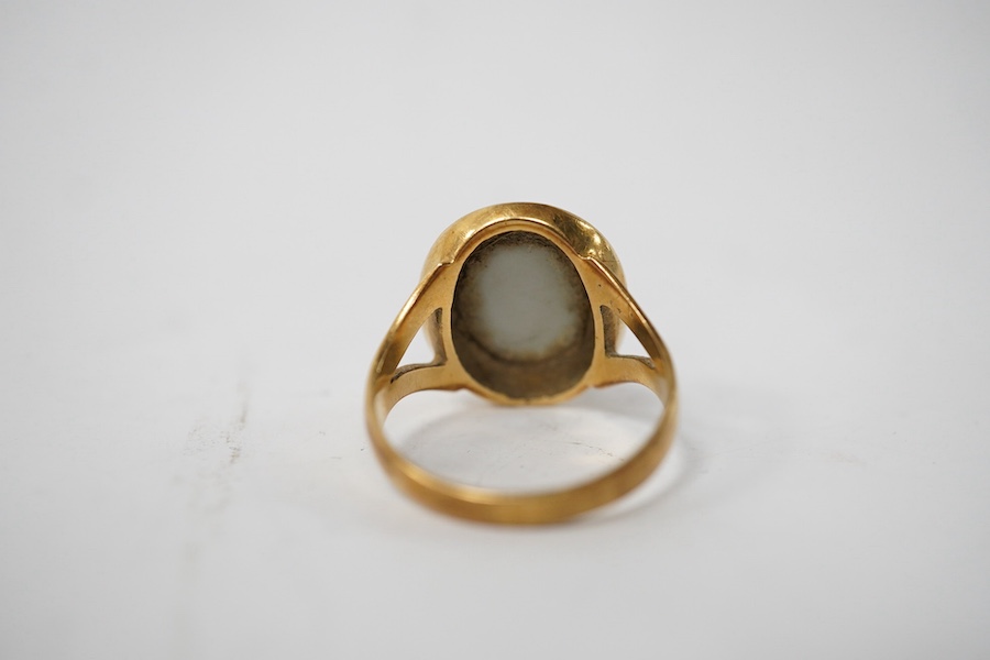 A modern Italian 18k and opal doublet set ring, size N/O, gross weight 4.9 grams. Condition - fair to good